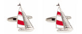 Red and White Yacht Rhodium Plated Cufflinks by Dalaco