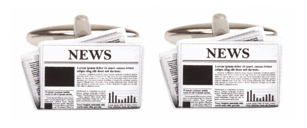 Newspaper Rhodium Plated Cufflinks by Dalaco