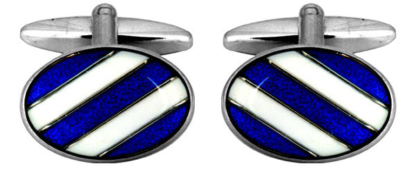 Blue & White diagonal stripe cufflinks by Dalaco
