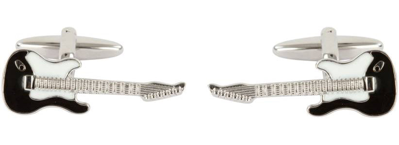 Black & White Electric Guitar Rhodium Plated Cufflinks by Dalaco