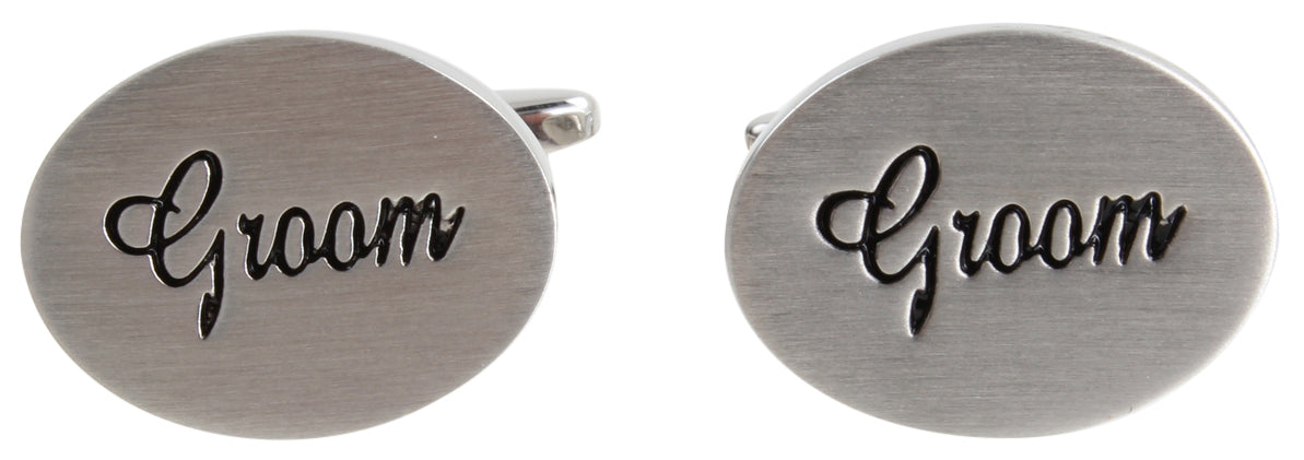 Groom Oval Rhodium Wedding Cufflinks by Dalaco
