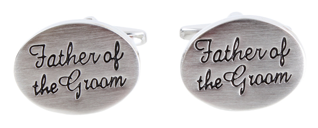 Father of the Groom Oval Rhodium Wedding Cufflinks by Dalaco