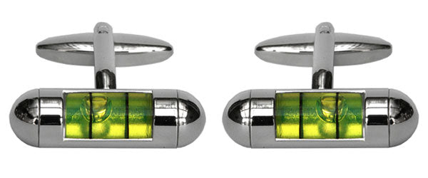 Spirit Level Green Rhodium Plated Cufflinks by Dalaco
