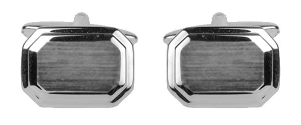 Shiny And Brushed Rectangular Cut Corner Rhodium Plated Cufflink by Dalaco