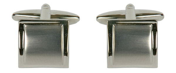 Shiny & Brushed Square Curved Rhodium Cufflinks by Dalaco
