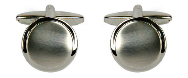 Shiny & Brushed Round Curved Rhodium Cufflinks by Dalaco