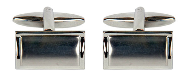 Shiny & Brushed Rectangular Curved Rhodium Cufflinks by Dalaco