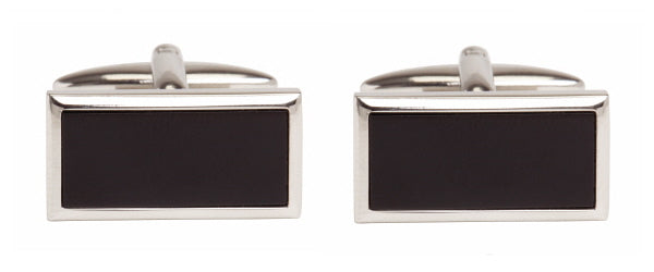 Onyx Rectangle Rhodium Cufflinks by Dalaco