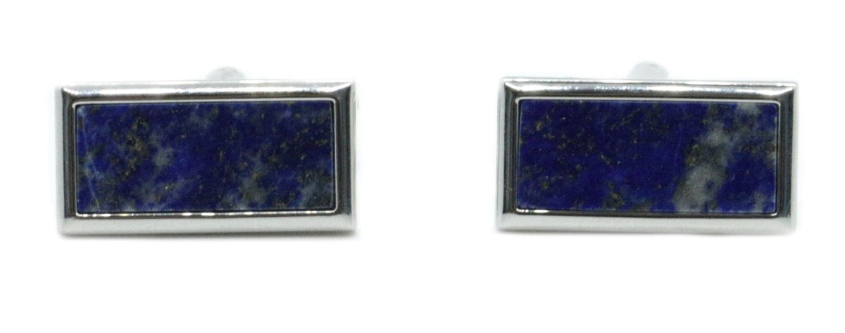 Lapis Lazuli Rectangular Rhodium Cufflinks by Dalaco
