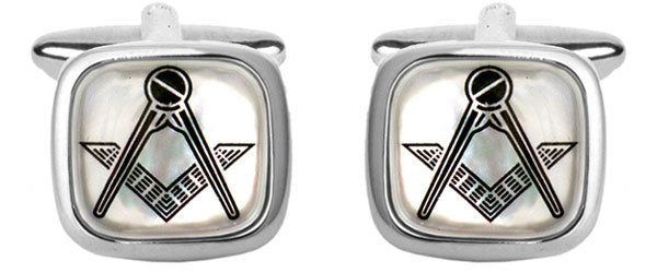 Masonic Mother of Pearl Cushion Rhodium Cufflinks by Dalaco