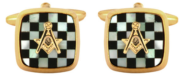 Masonic Mother of Pearl & Onyx Cushion Embossed Gold Plate Cufflinks by Dalaco