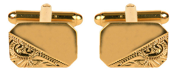 Rectangle Third Engraved Design Gold Plate Cut Corner Cufflinks by Dalaco