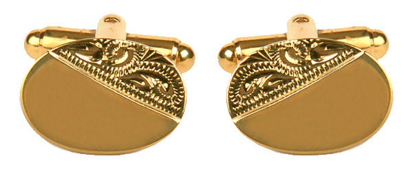 Oval Third Engraved Design Gold Plated Cufflinks by Dalaco