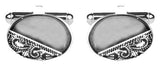 Oval Third Engraved Design Rhodium Cufflinks by Dalaco