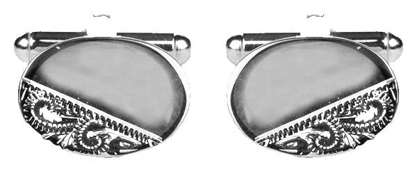 Oval Third Engraved Design Rhodium Cufflinks by Dalaco