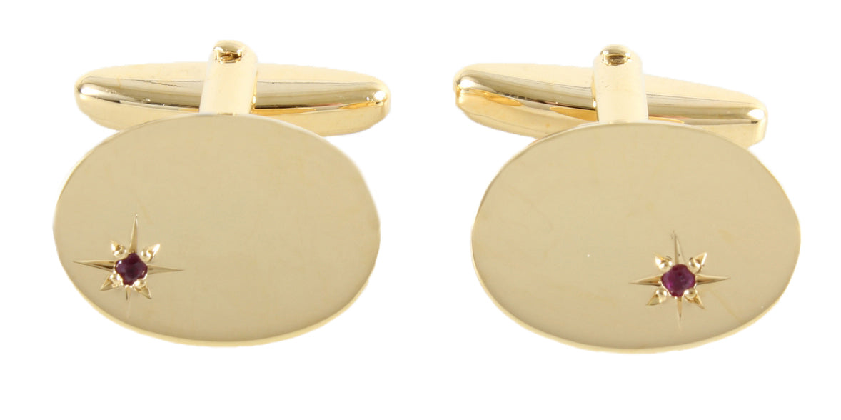 Oval Ruby Stone Star Set Gold Plated Cufflinks by Dalaco