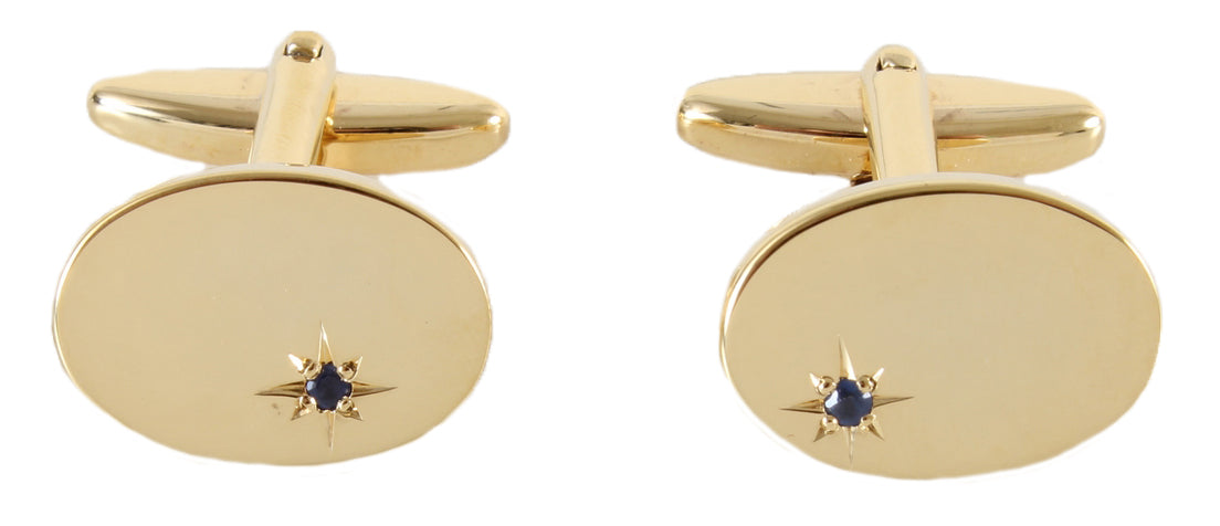 Oval Sapphire Star Set Gold Plated Cufflinks by Dalaco