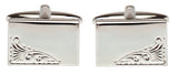 Rectangular Engraved Leaf Design Rhodium Plate Cufflinks by Dalaco