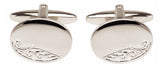 Oval Engraved Leaf Design Rhodium Plate Cufflinks by Dalaco