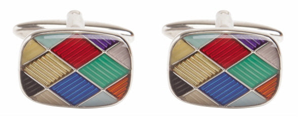 Harlequin Enamel Rhodium Plate Cufflinks by Dalaco