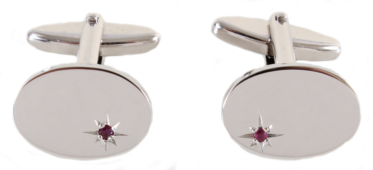 Oval Ruby Star Set Silver Plated Cufflinks by Dalaco