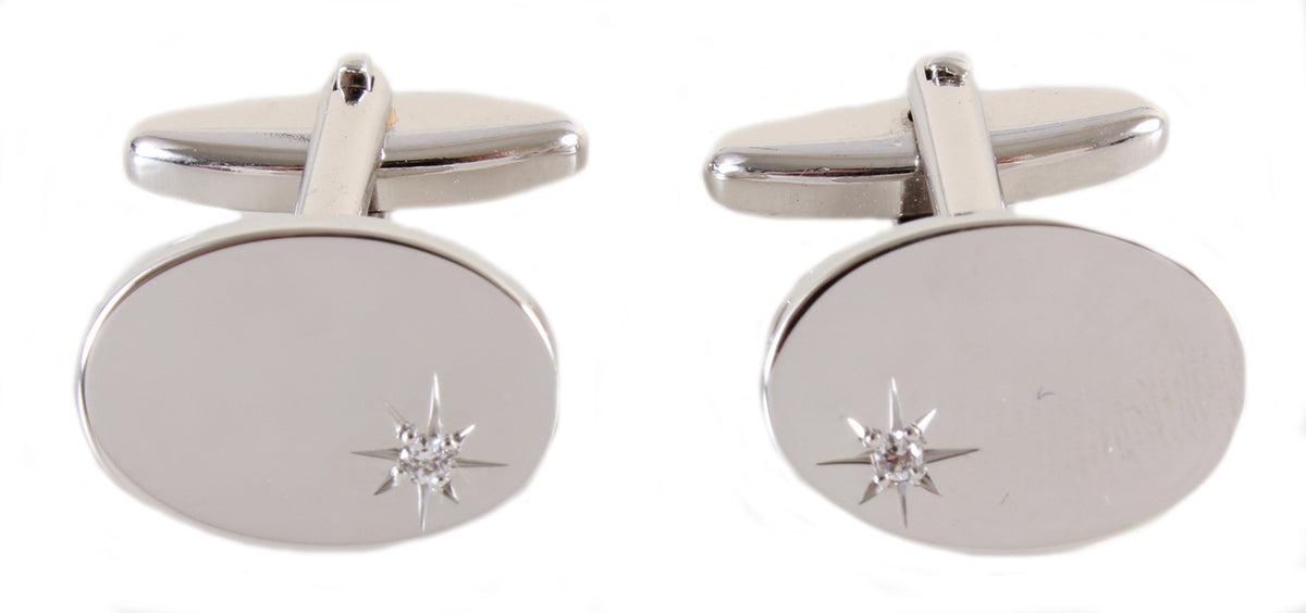 Oval Cubic Zirconia Set Silver Plated Cufflinks by Dalaco