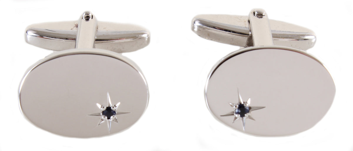 Oval Sapphire Star Set Silver plated Cufflinks by Dalaco