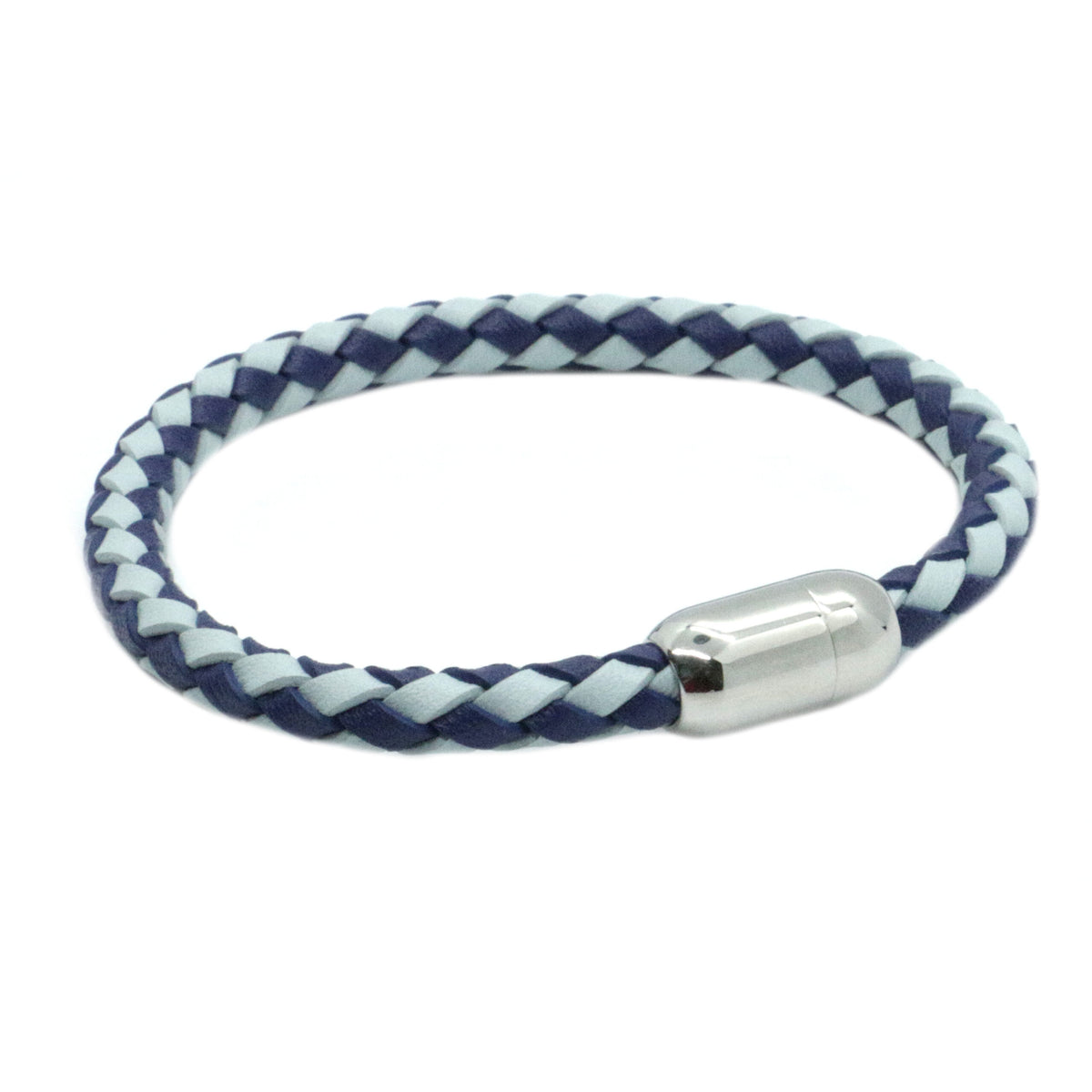Two Blues Leather Bracelet with Steel Magnet Clasp by Dalaco