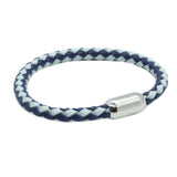 Two Blues Leather Bracelet with Steel Magnet Clasp by Dalaco