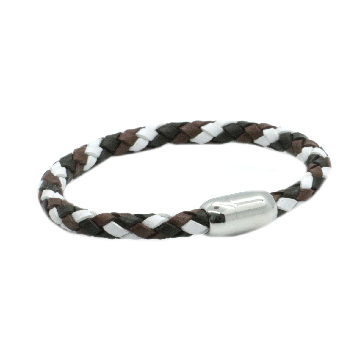 Browns & White Leather Bracelet Steel Magnet Clasp by Dalaco