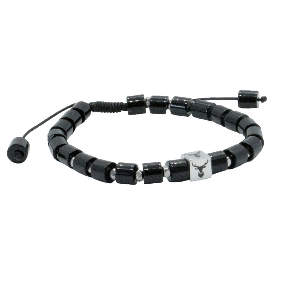Stag Bead Adjustable Black Agate Bracelet by Dalaco