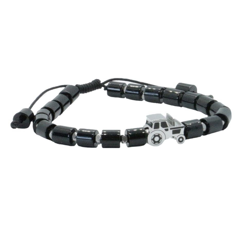 Tractor Bead Adjustable Black Agate Bracelet by Dalaco