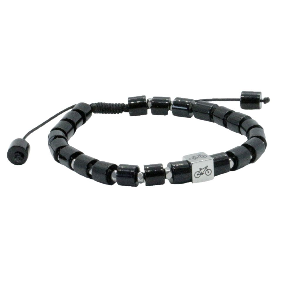 Bicycle Bead Adjustable Black Agate Bracelet by Dalaco