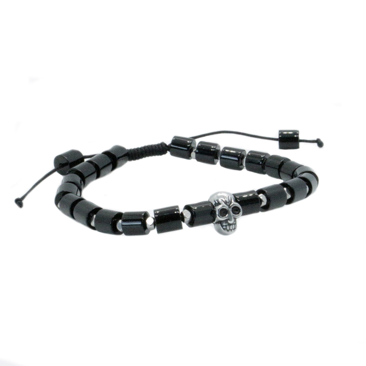 Skull Bead Adjustable Black Agate Bracelet by Dalaco