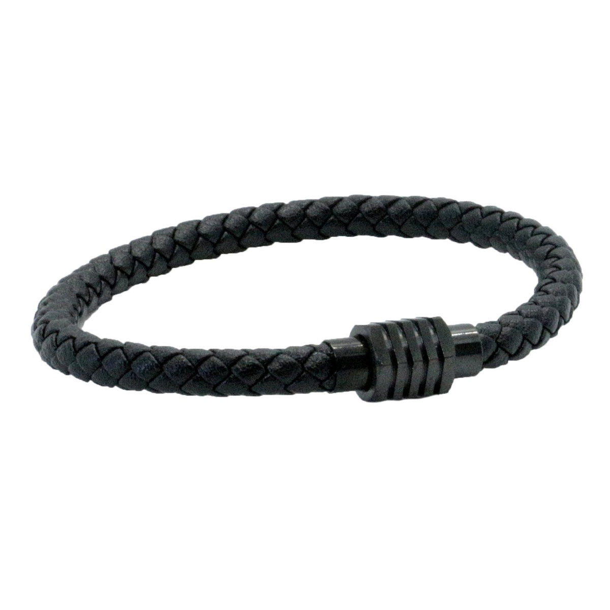 Black Leather Bracelet with Black Ribbed Clasp by Dalaco
