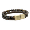 Brown Leather Bracelet with Beads & Gold Clasp by Dalaco