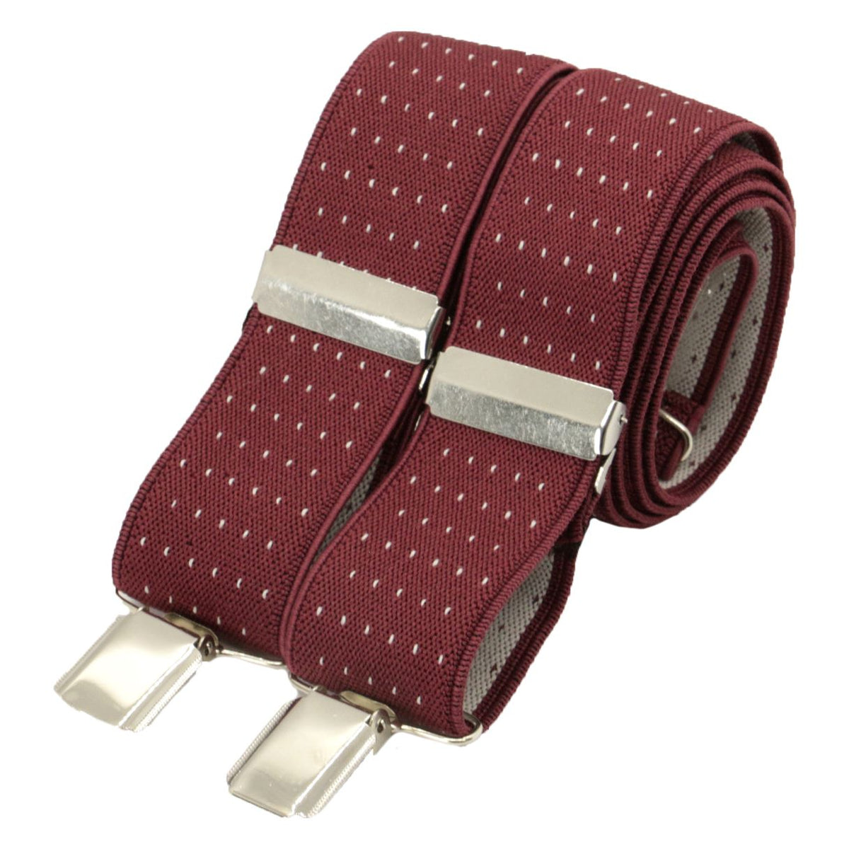 Burgundy Pin Dot 35mm silver clip braces CN by Dalaco
