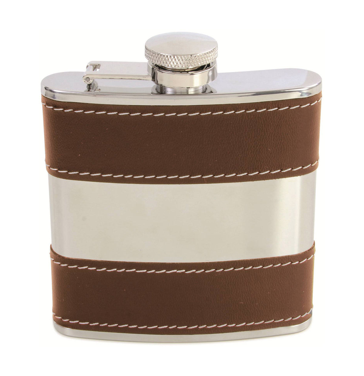 Brown Hip Flask 6oz with Shiny Stainless Steel Centre by Dalaco