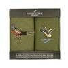 Pheasant & Duck Embroidered Green Cotton Handkerchiefs by Dalaco