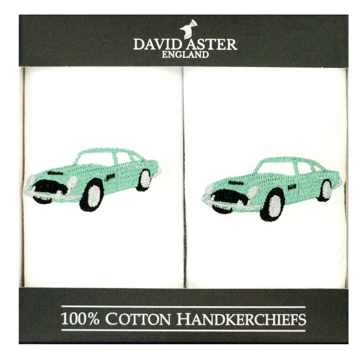Classic Car Embroidered White Cotton Handkerchief by Dalaco