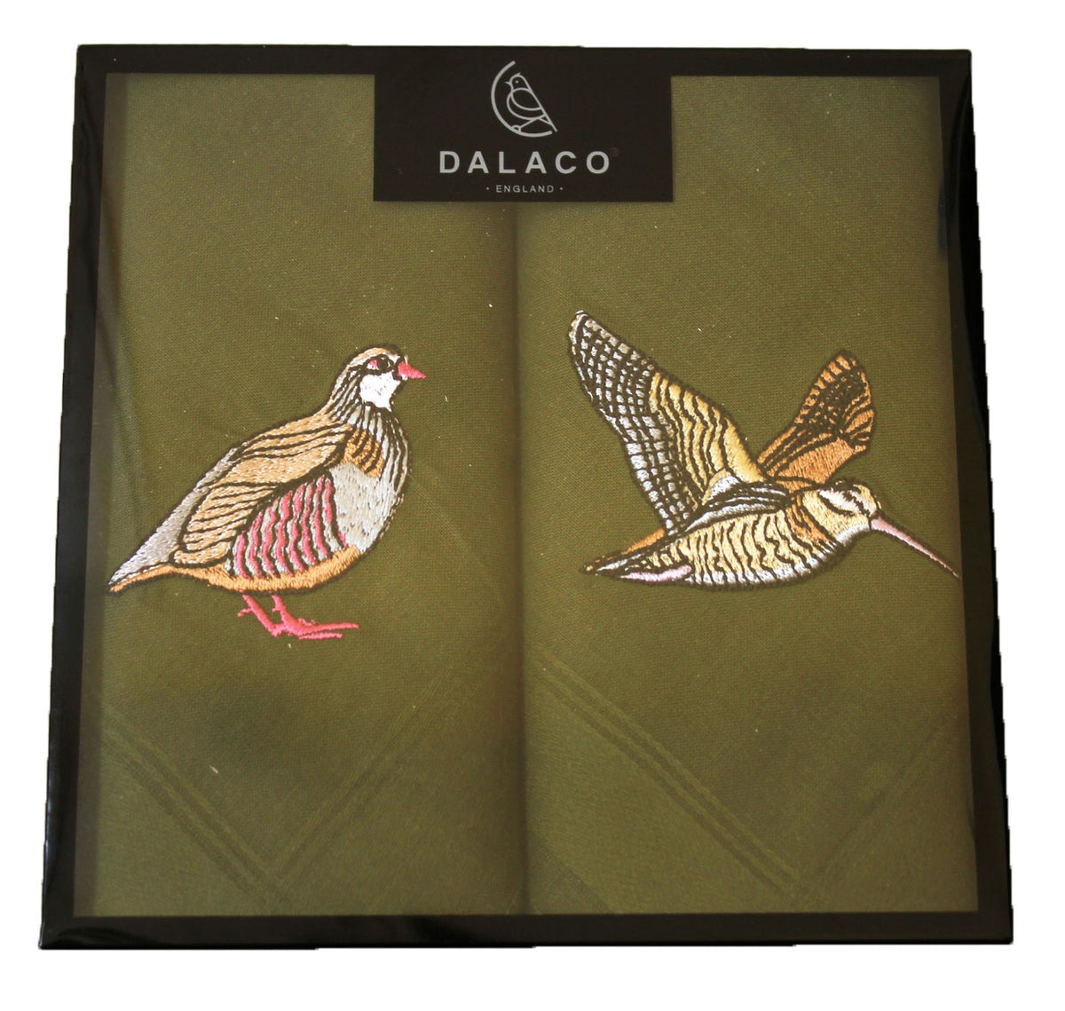 Woodcock & Partridge Embroidered Green Handkerchiefs by Dalaco