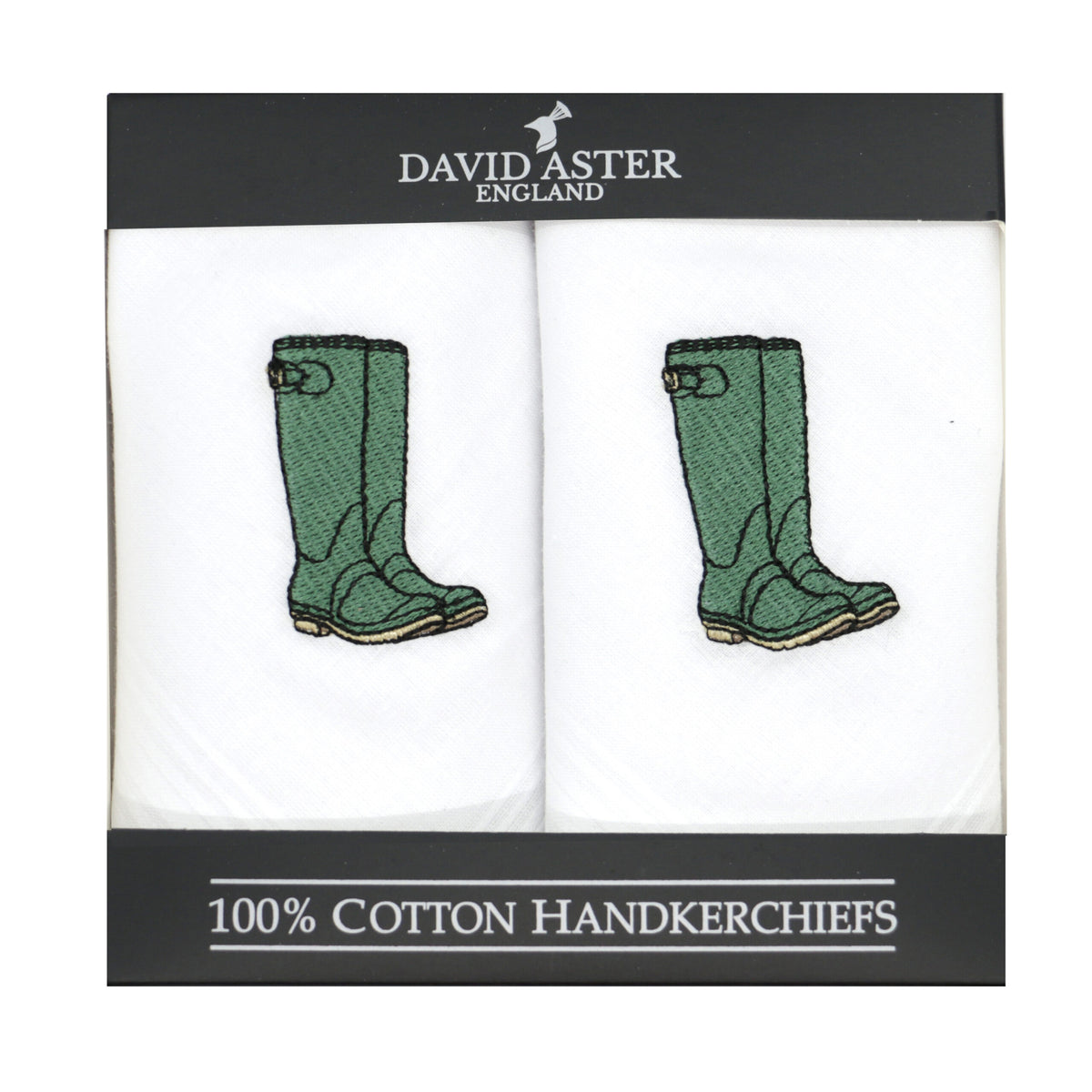 Green Boots Embroidered White Cotton Handkerchiefs by Dalaco