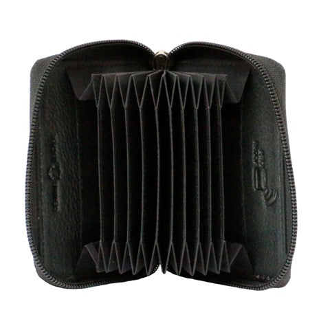 Black Leather Zipped Concertina Card Case RFID Lined by Dalaco