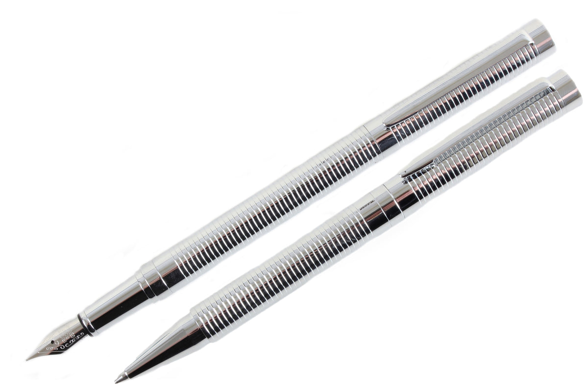 Chrome Ribbed Fountain & Ball Point Pen Set by Dalaco