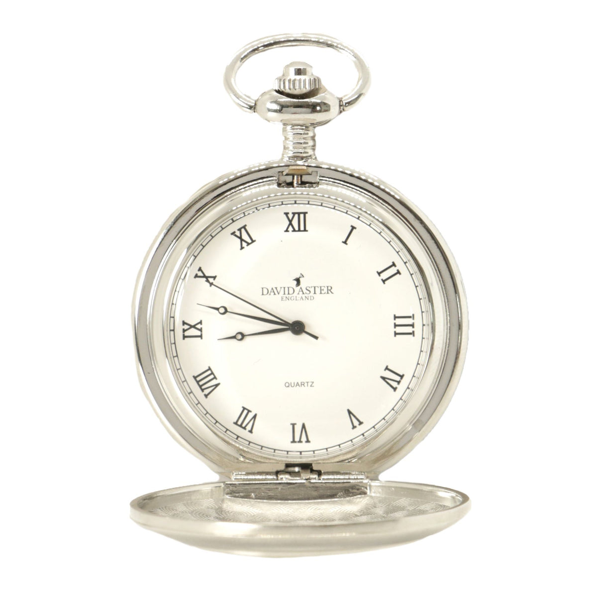 Silver & White Quartz Half Hunter Pocket Watch by Dalaco