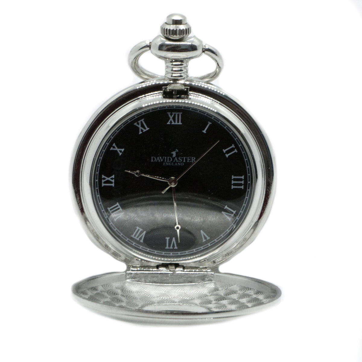 Silver & Black Quartz Half Hunter Pocket Watch by Dalaco