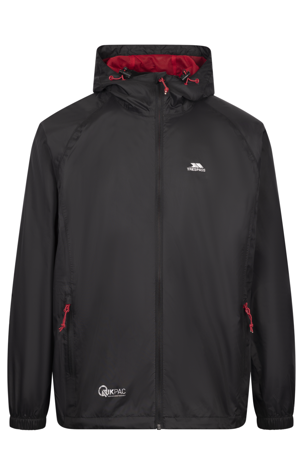 Tresspass QIKPAC JACKET - UNISEX PACKAWAY JKT - BLACK/RED