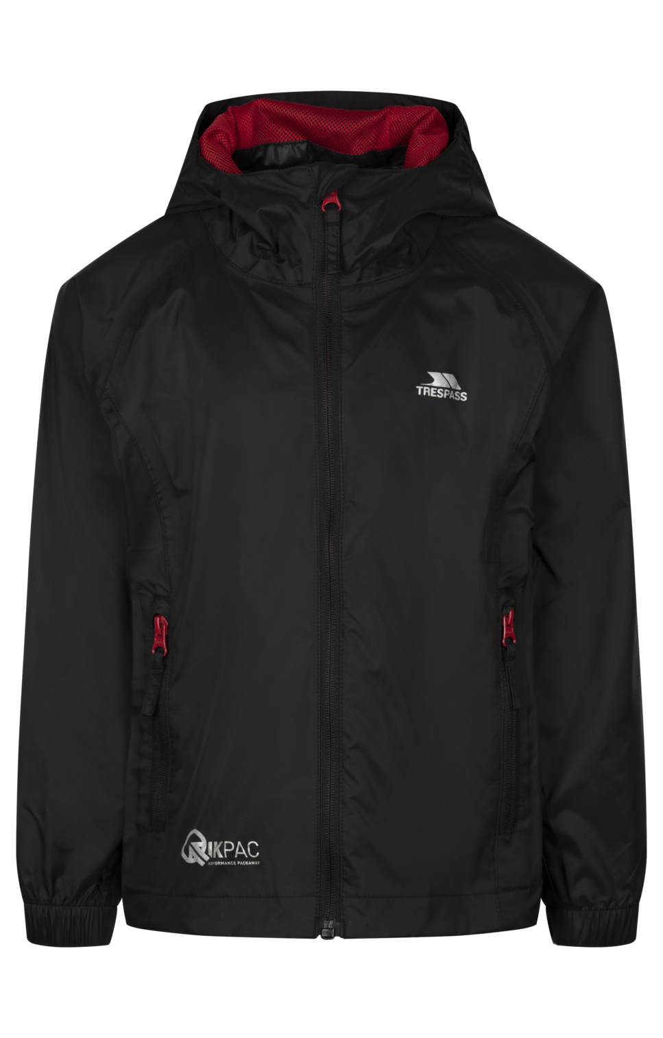 Tresspass QIKPAC JACKET - UNISEX KIDS PACKAWAY JKT - BLACK/RED