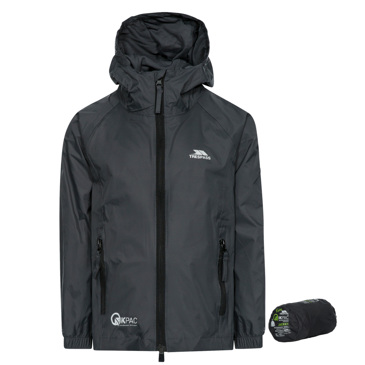Tresspass QIKPAC JACKET - UNISEX KIDS PACKAWAY JKT - FLINT