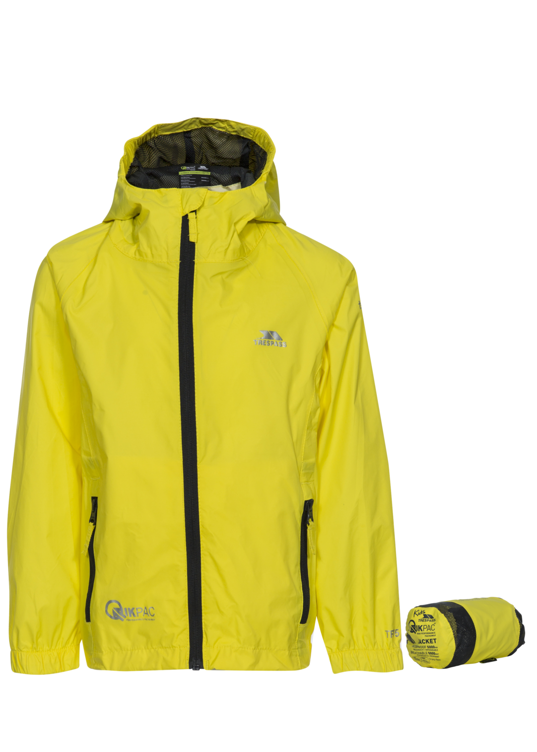 Tresspass QIKPAC JACKET - UNISEX KIDS PACKAWAY JKT - YELLOW